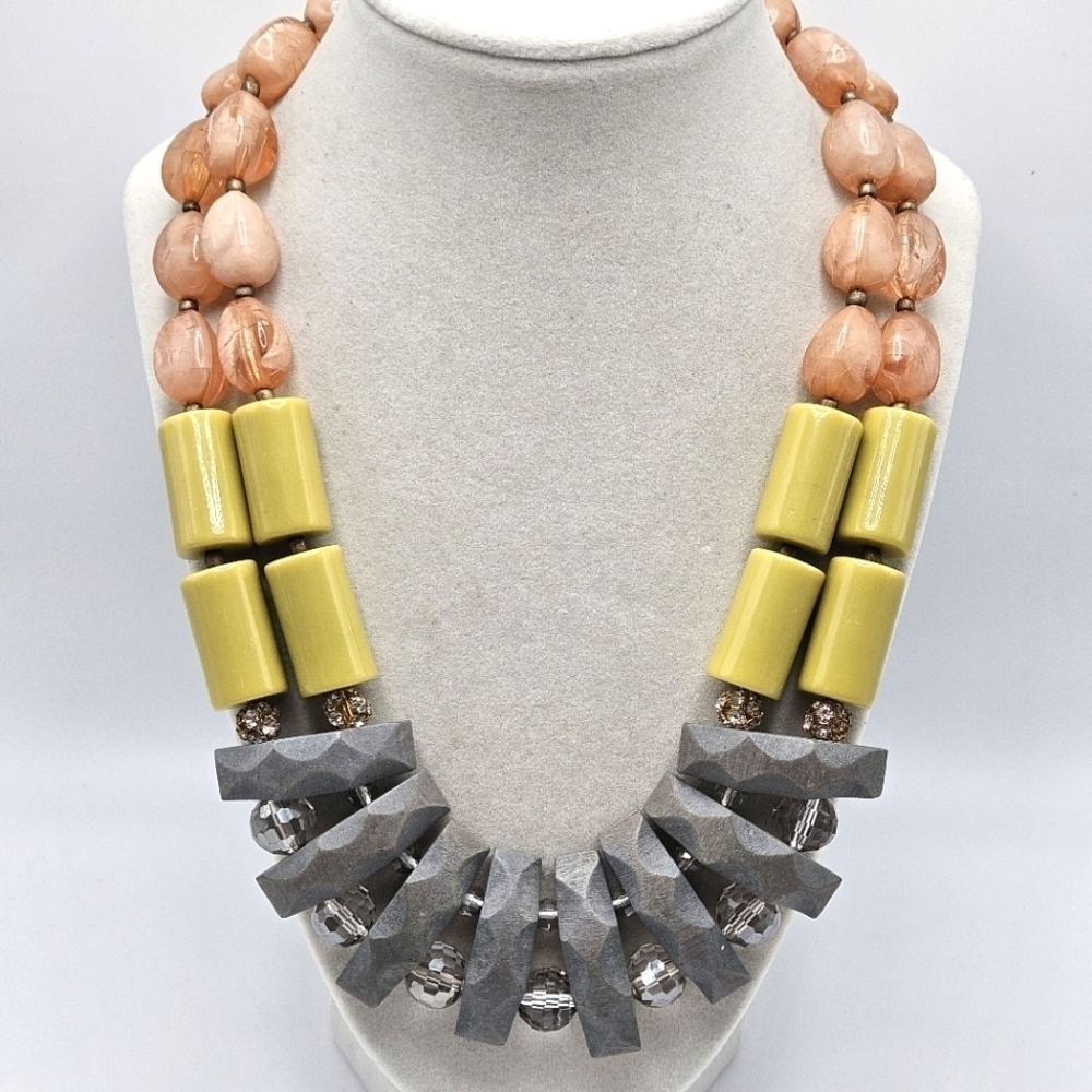 COS Plastic Beaded Colorful Pink Gray Yellow Pastel Statement Necklace